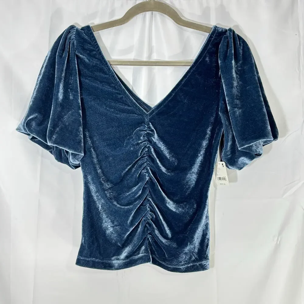 NWT Free People ‘Cupcake’ Velvet Top Blue Outerspace XS